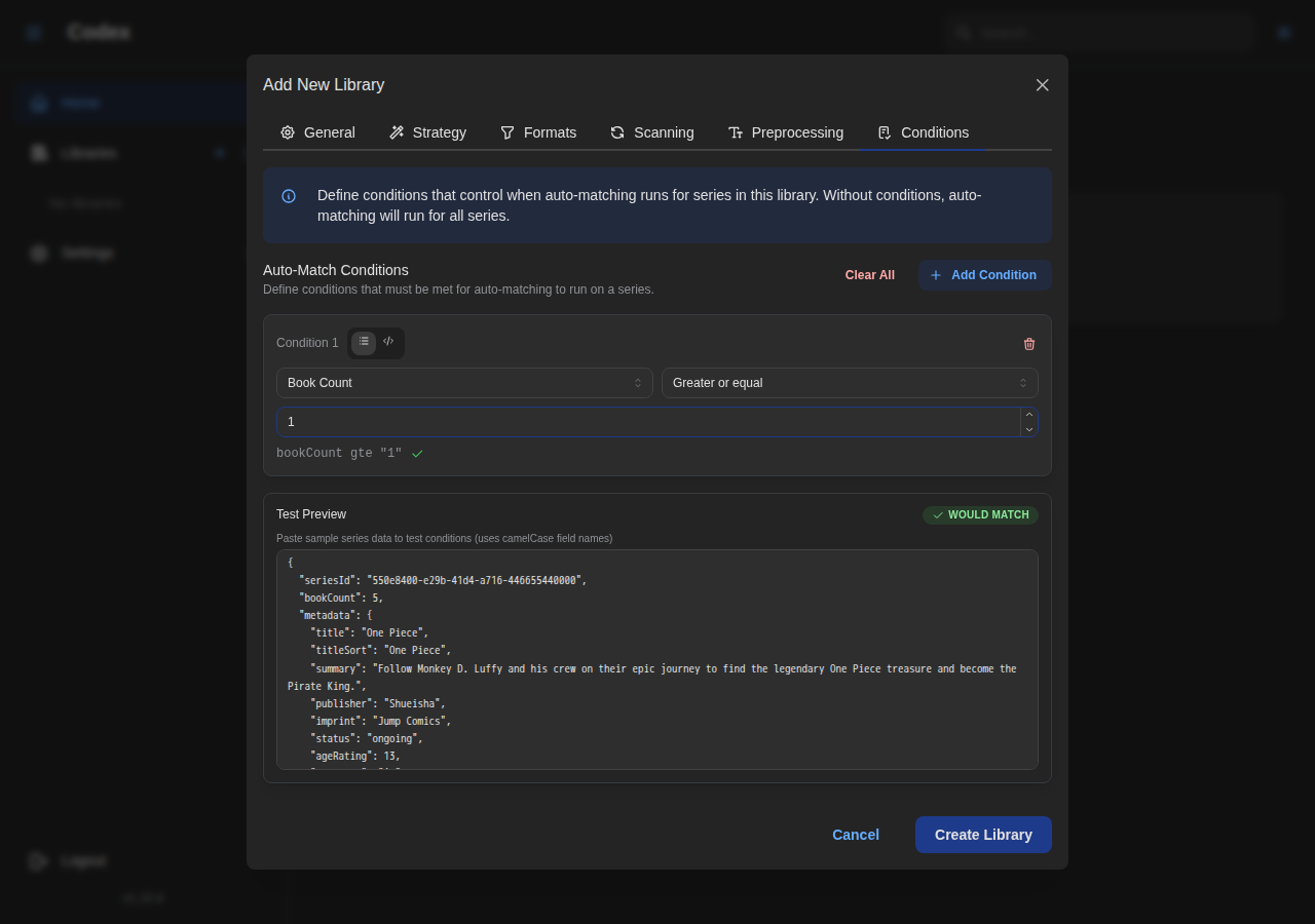 Library Auto-Match Conditions