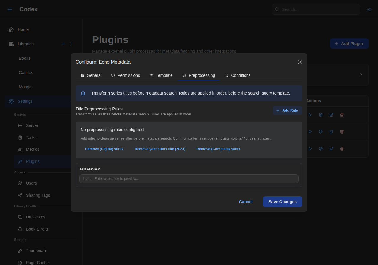 Plugin Search Preprocessing Settings
